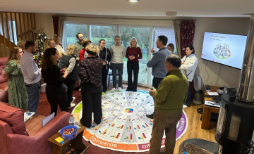 Staff team building party taking part in an Insights Discovery personality tests