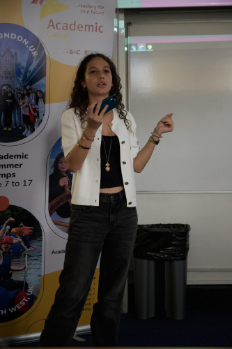 A girl giving a presentation at Academic Summer on Get Ready for Entrepreneurship