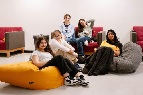 Atrium at DLD College London. A group of Academic Summer's students from all over the world